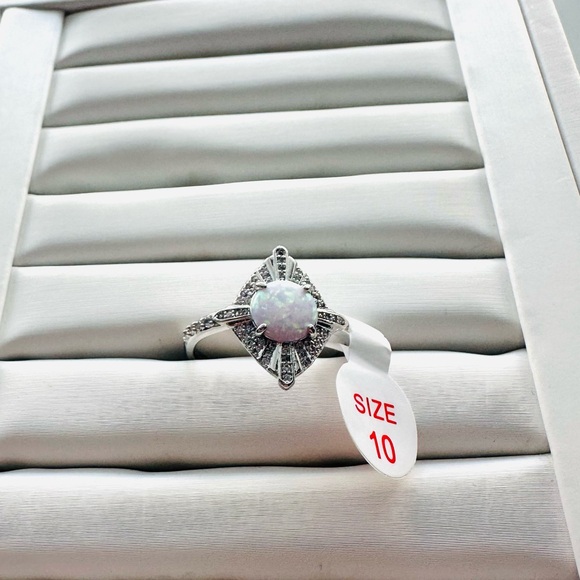 Bomb Party Jewelry - Bomb Party White Opal Halo Sterling-Style Ring in Silver-Size 10